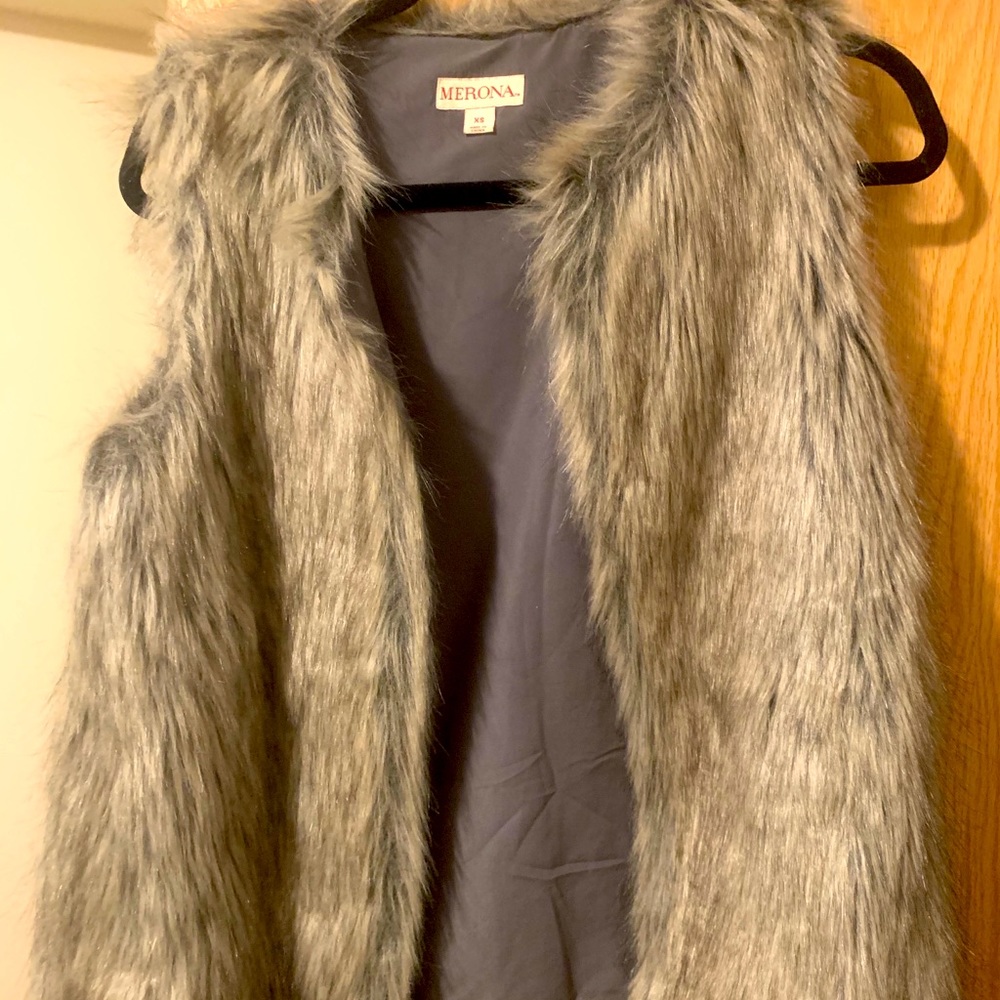 Grey faux fur vest